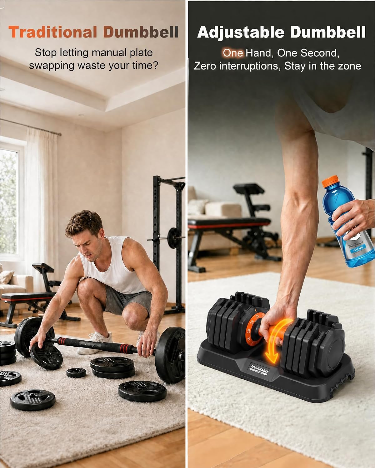 Detalle de WLR Adjustable Dumbbell Set, 10 Weight Settings, Quick-Dial, 25 lb Each