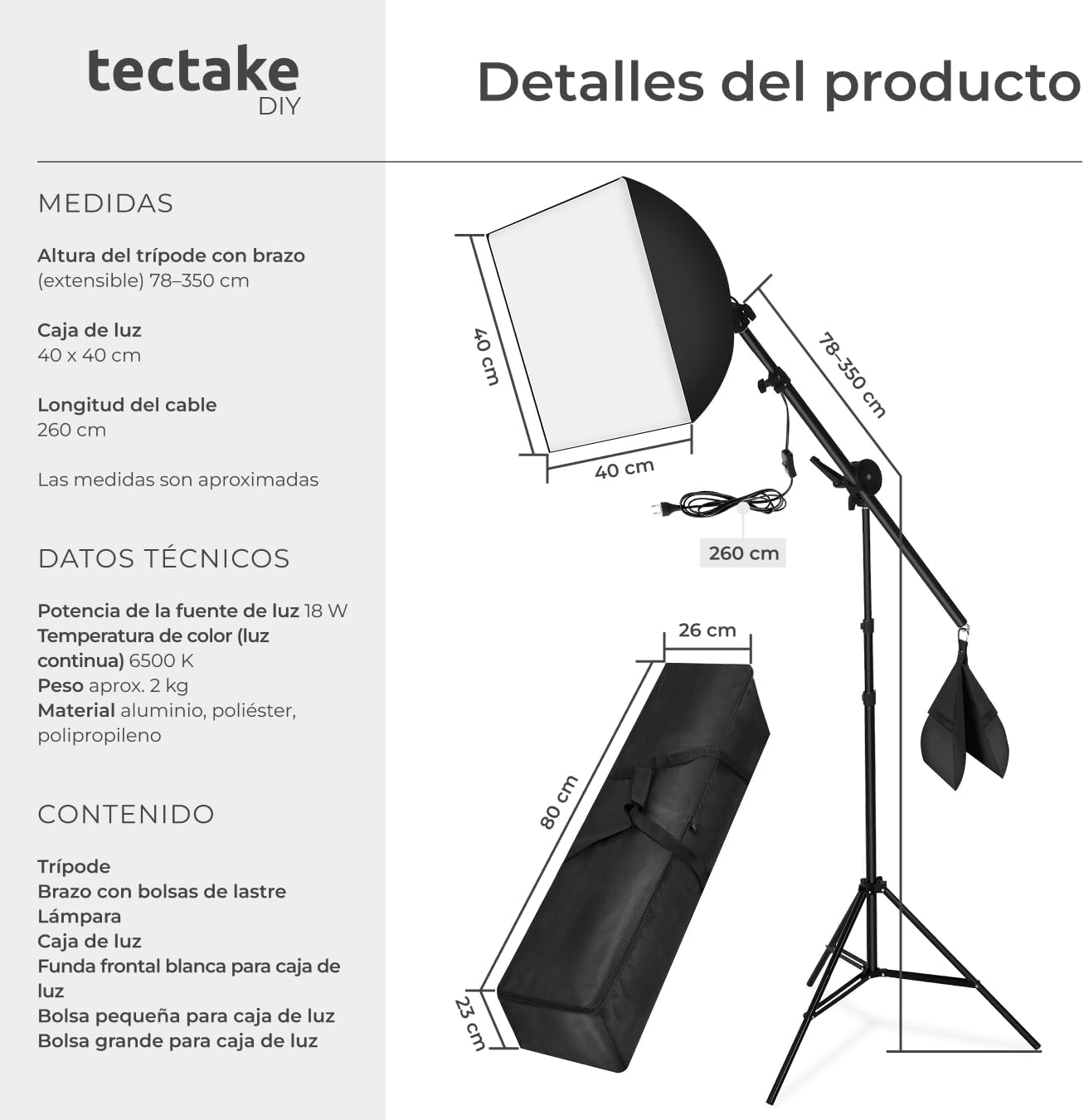 Thumbnail 5 de tectake Kit iluminación estudio 2 focos