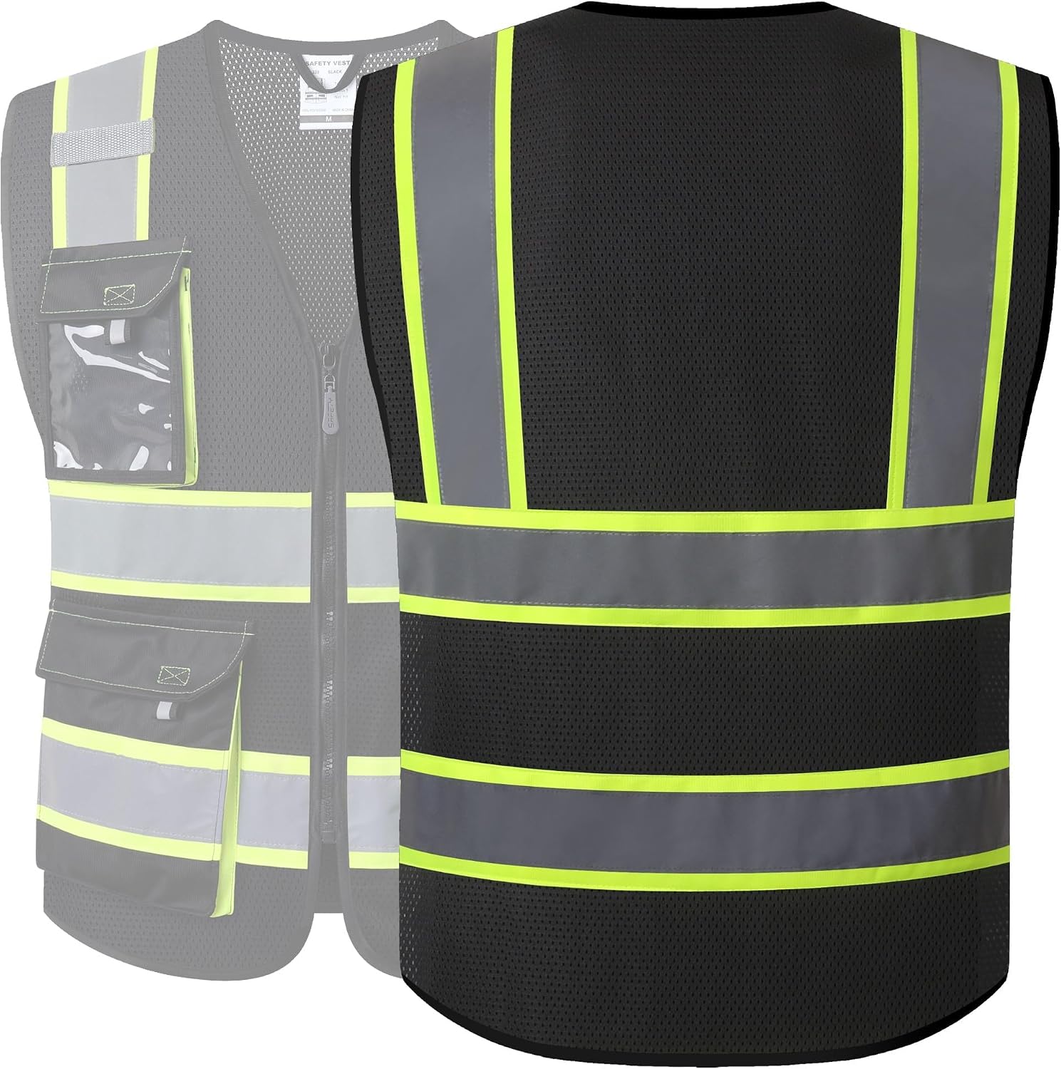 Thumbnail 4 de JKSafety JK220 Reflective Safety Vest, Black Mesh with Utility Pockets