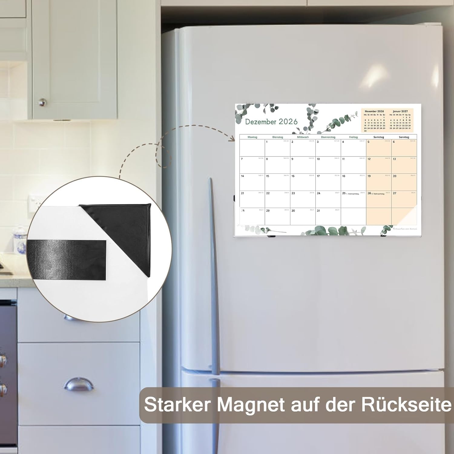 Thumbnail 3 de Koncci Magnet Kalender 2026 – 18‑Monate Kühlschrank‑Monatsplaner (Januar 2026 bis Juni 2027)