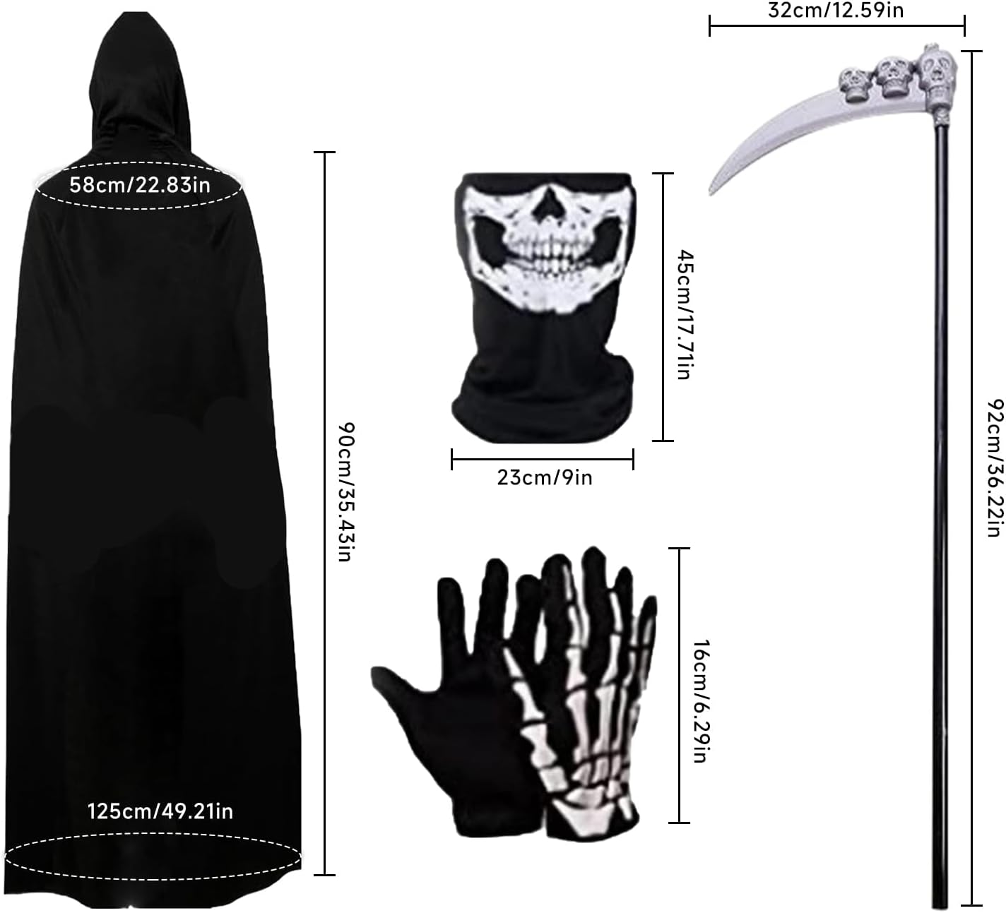 Detalle 2 de GALER Grim Reaper Costume Kids – 5-Piece Glow Eyes Set for Halloween Cosplay