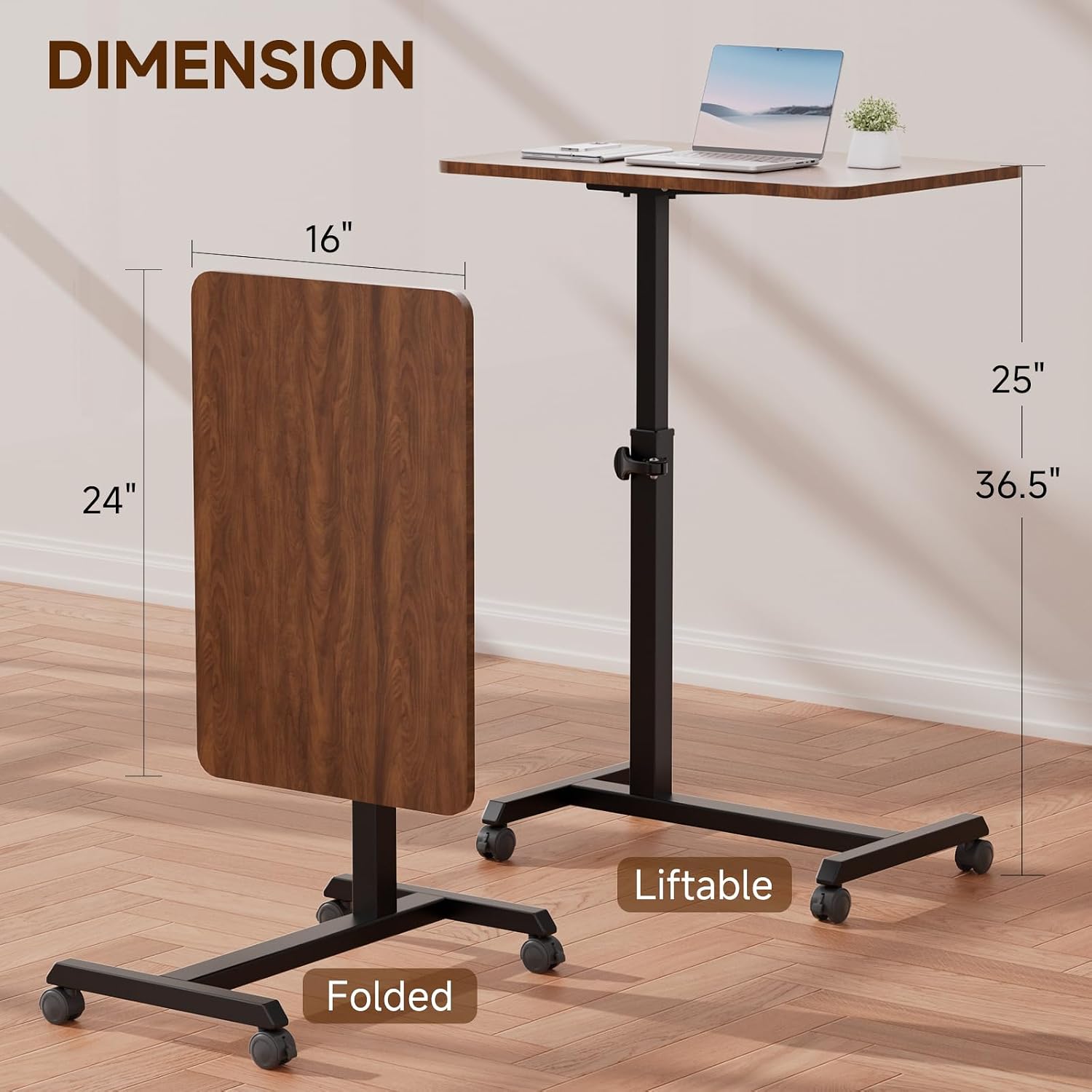 Detalle de COMHOMA LT004-COM Overbed Table, Adjustable Walnut Desk with Folding Top
