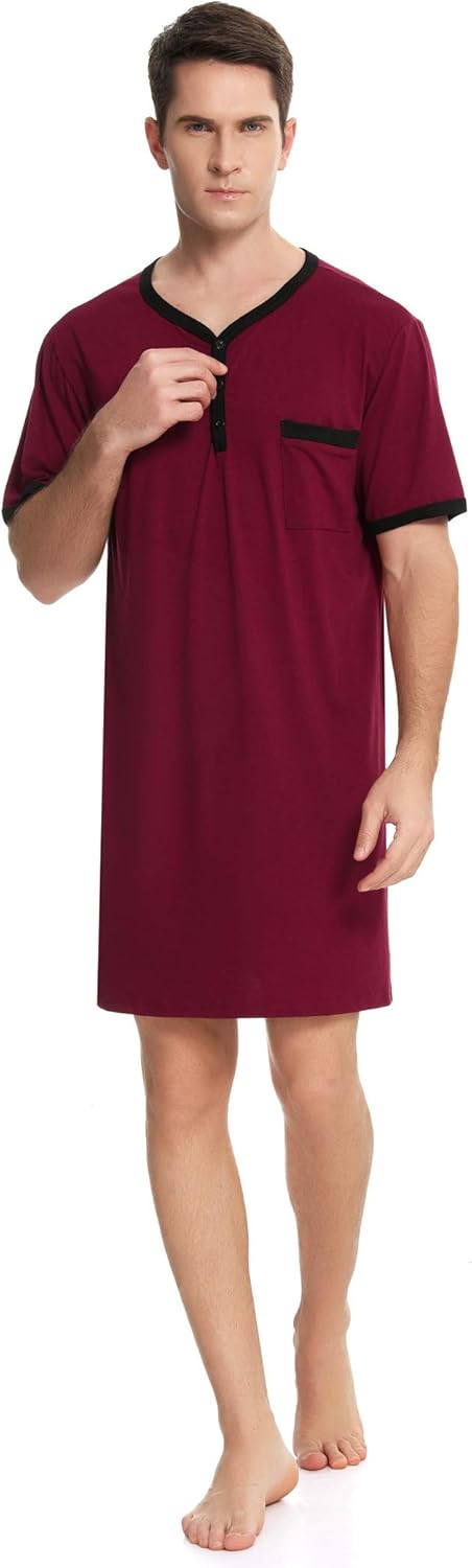 Thumbnail 1 de Enjoyoself Men’s Cotton Pyjama Top (Short Sleeve, Knee Length) – Soft breathable night shirt
