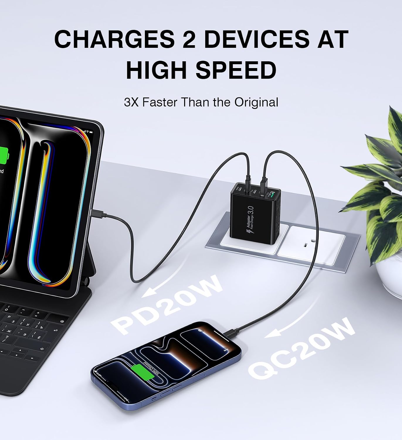 Detalle de Qwinjwin 2-Pack 50W 5-Port USB Wall Charger (2 USB-A + 3 USB-C, White)