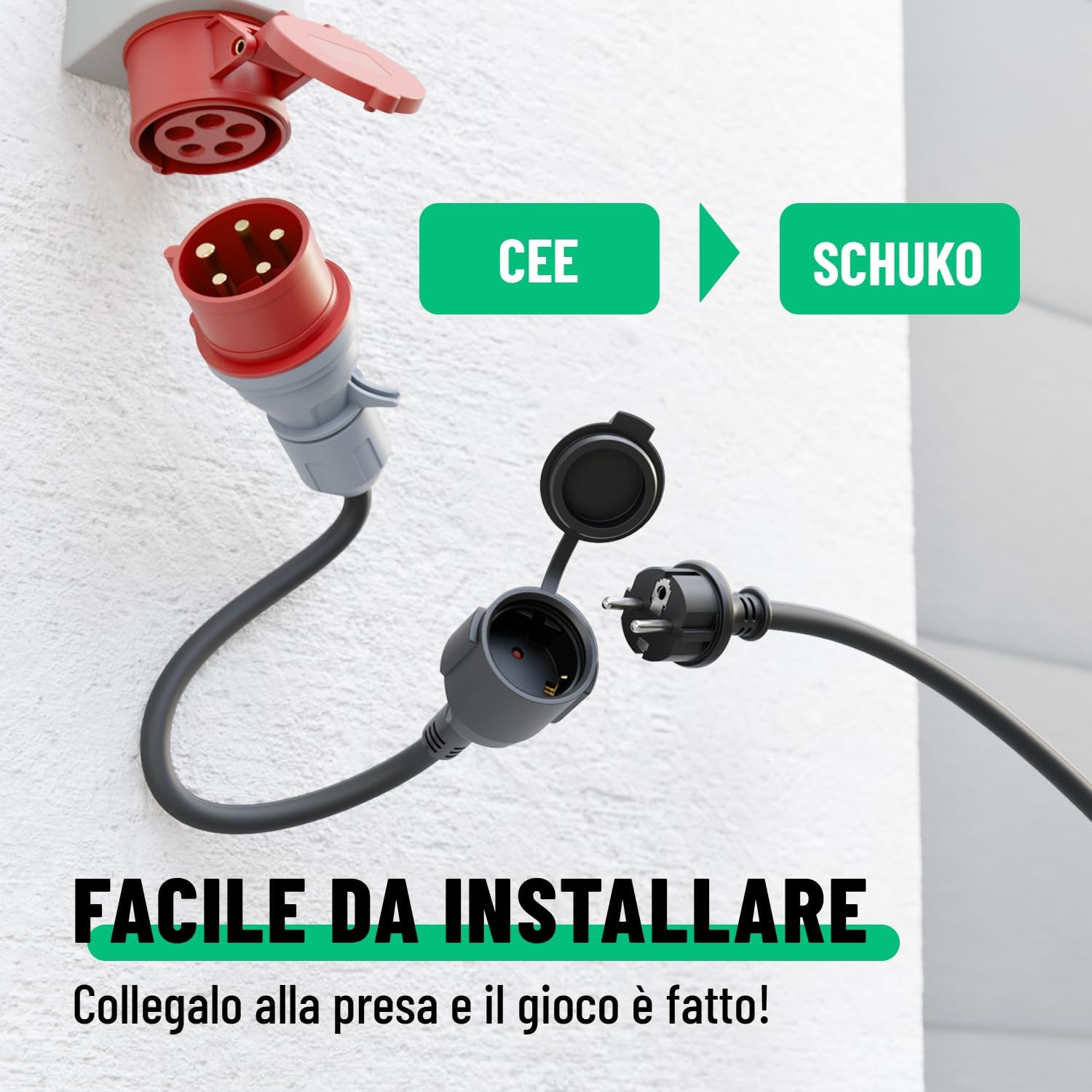 Thumbnail 2 de Greate Adattatore CEE 16A a presa Schuko da 400V a 230V, cavo 50 cm, IP44