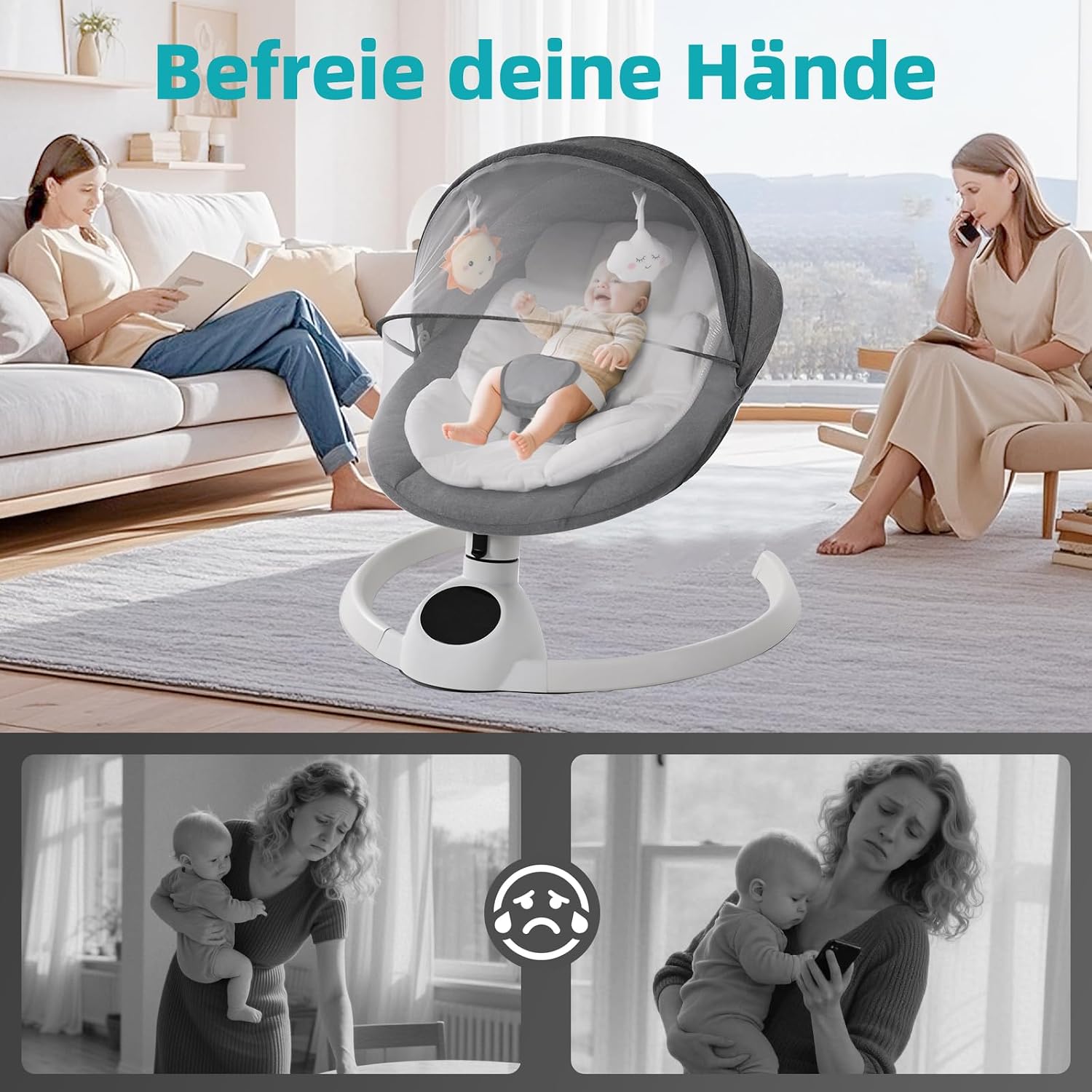 Thumbnail 6 de Babywippe Elektrisch Neugeborene bis 9 kg | Klappbar, Bluetooth, Fernbedienung