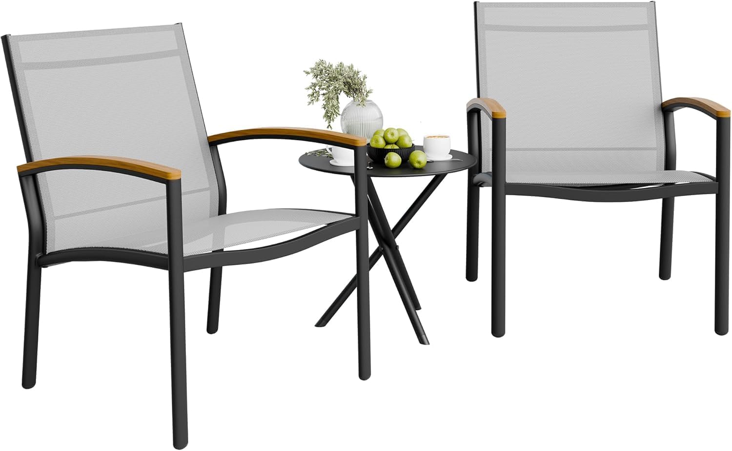 Detalle de Shintenchi 3-Piece Patio Bistro Set with Textilene Chairs and Steel Frame