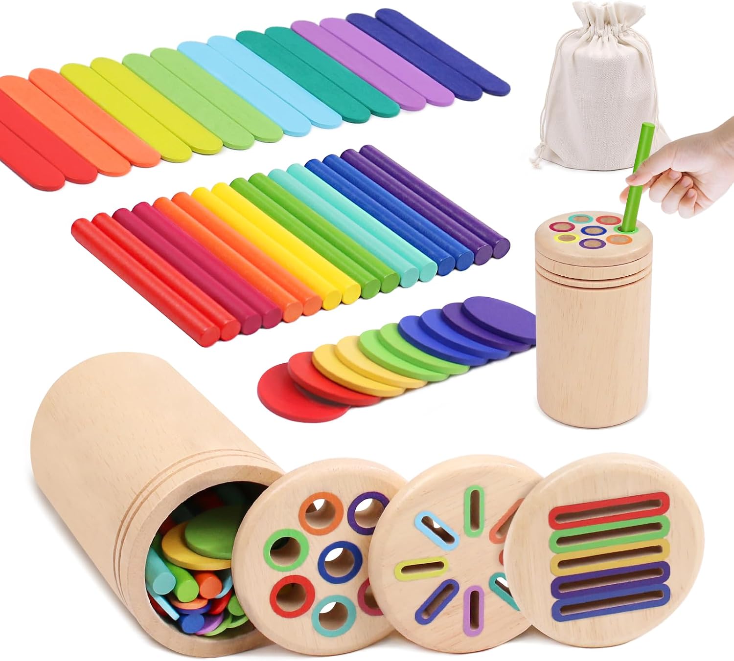 Detalle de Montessori 3-in-1 Holzspielzeug ab 1 Jahr – Fördert Feinmotorik, Sinneswahrnehmung und logisches Denken