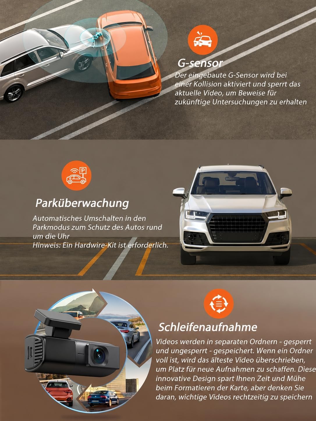 Detalle 2 de iZEEKER 2,5K Dashcam 1440P mit WLAN und 32GB SD