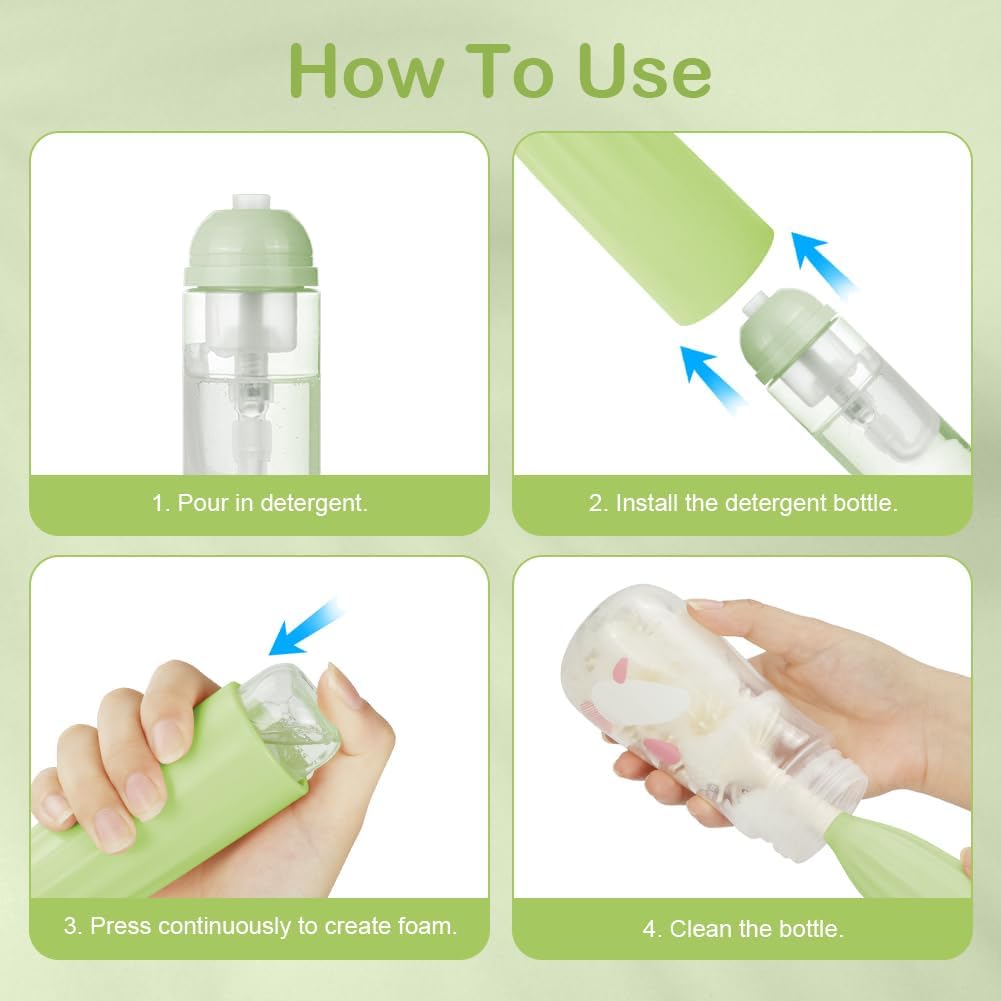 Detalle 2 de Vicloon Press-to-Foam Baby Bottle Brush Set: 3‑in‑1 Silicone Cleaning for Bottles, Nipples and Straws