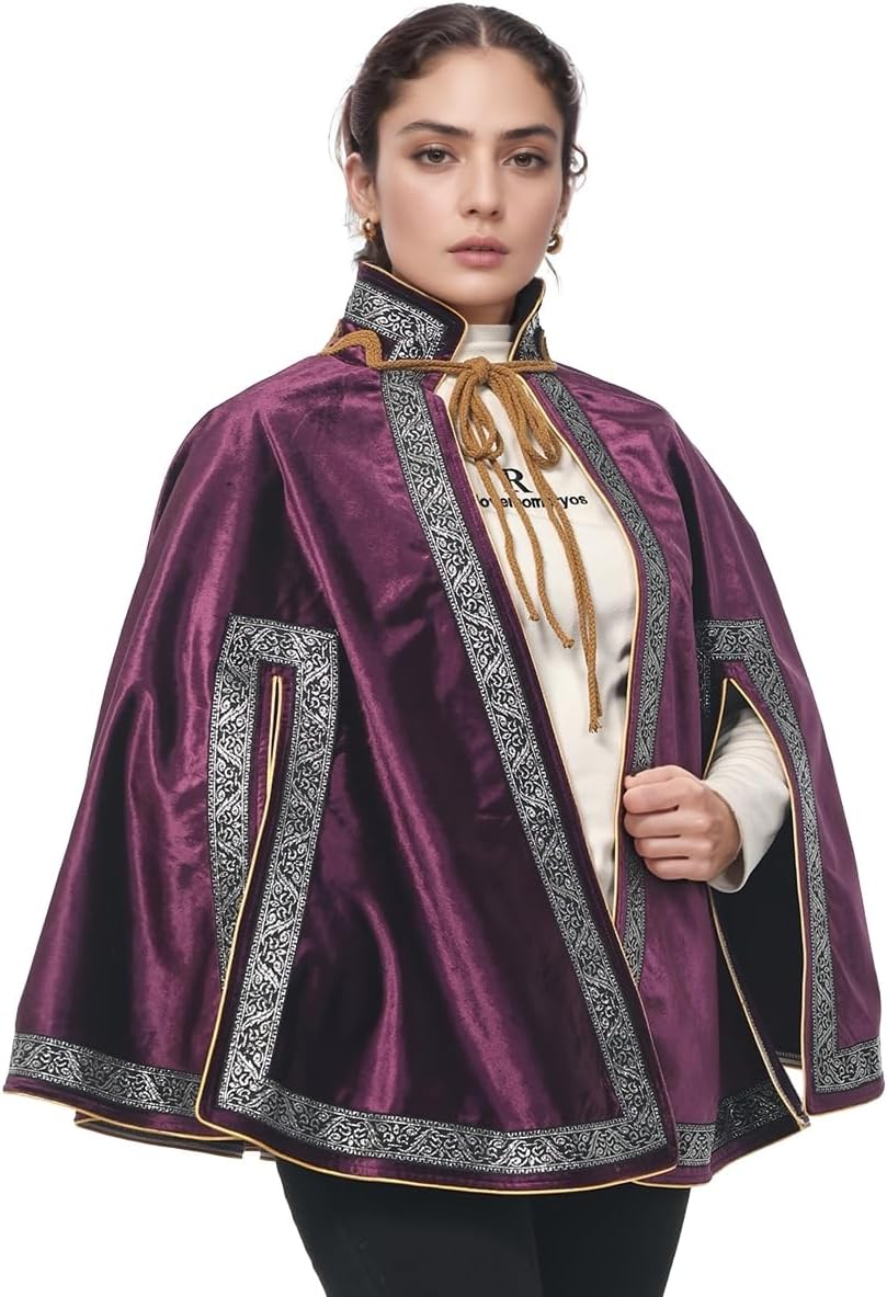 Detalle de UniqKaliber Cape médiévale demi-épaules steampunk – châle Renaissance à lacets pour costume