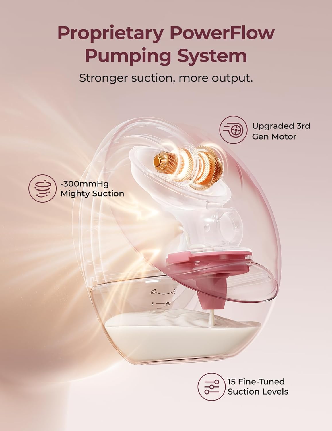 Detalle 2 de Momcozy Hands Free Breast Pump Mobile Flow M9 Upgrade (Cozy Red, 24mm) – App-Controlled, Wearable