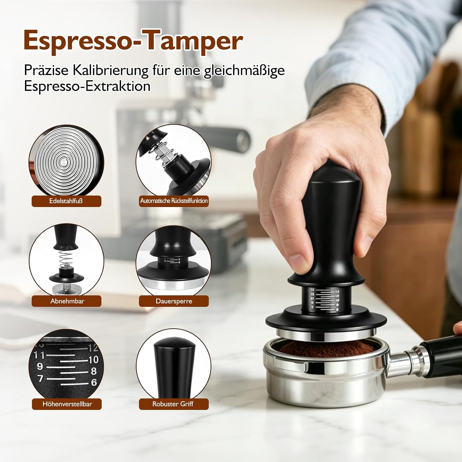 Thumbnail 3 de TENGIZUOHZ Espresso Tamper 58mm Set – 7-teiliges Barista Zubehör
