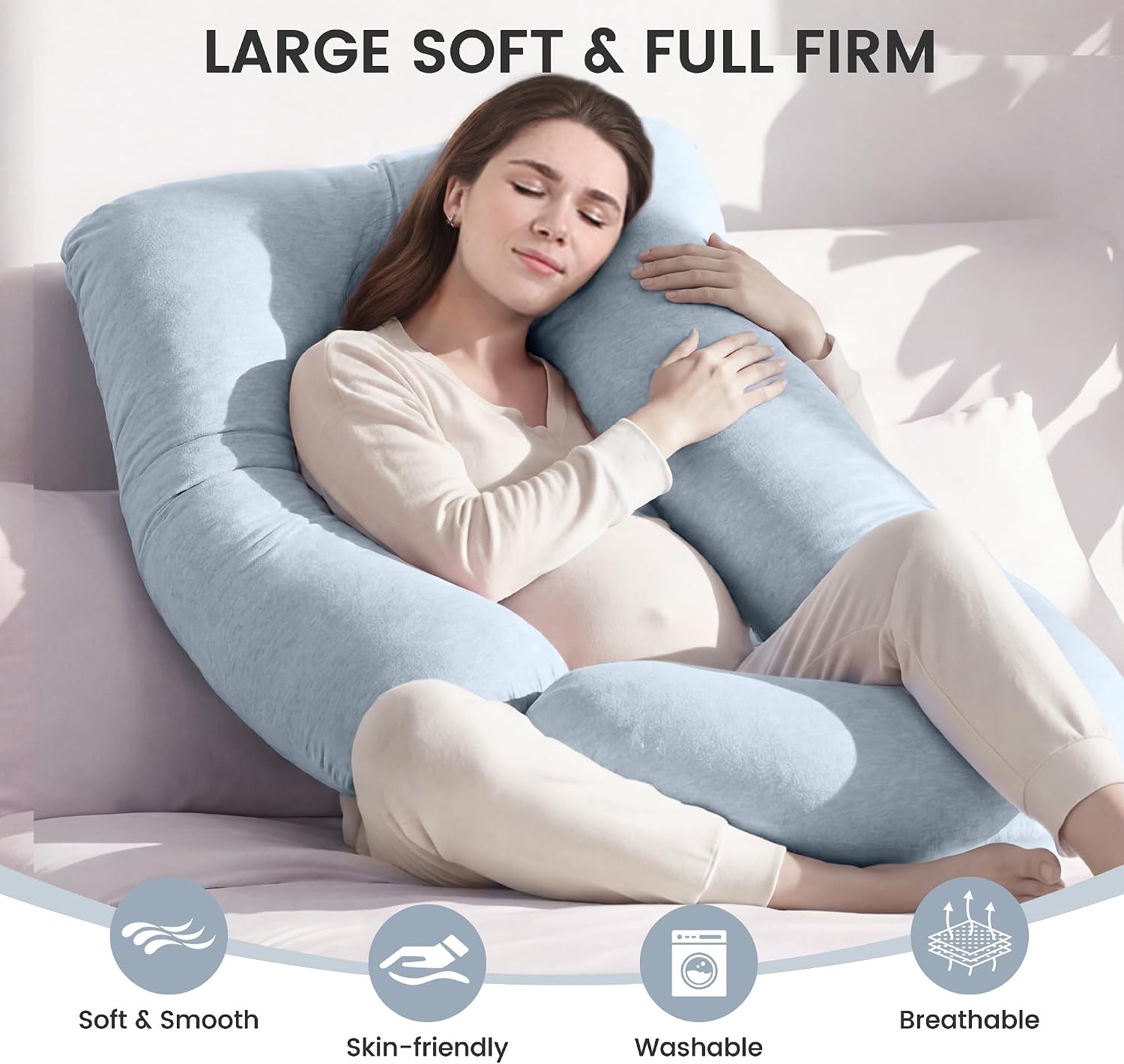 Detalle de Jcickt 59" Full-Body Pregnancy Pillow with Cooling, Removable Cover