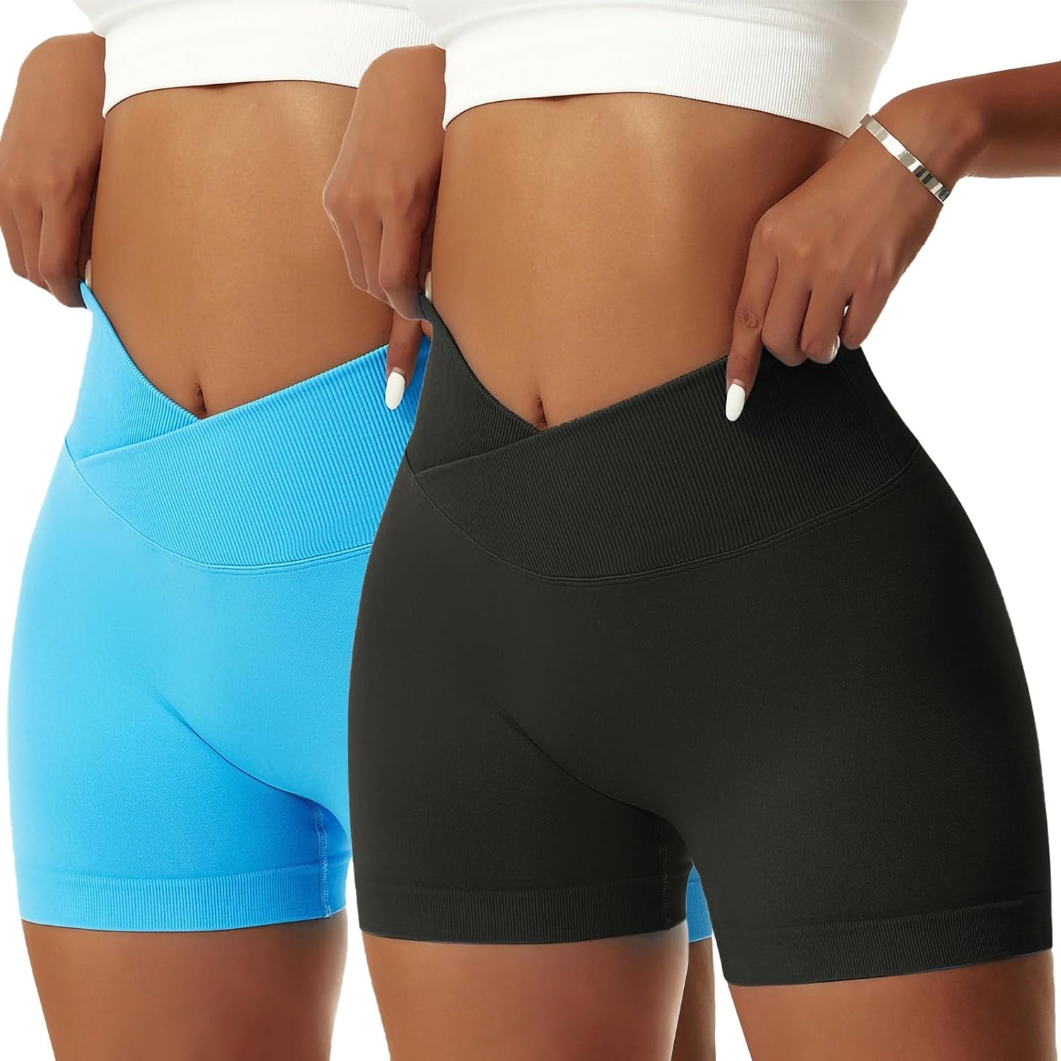 Thumbnail 6 de Vertvie Damen Gym Shorts V Cross Stretch Push Up – High Waist Nahtlos, Booty Scrunch und Fitness Short