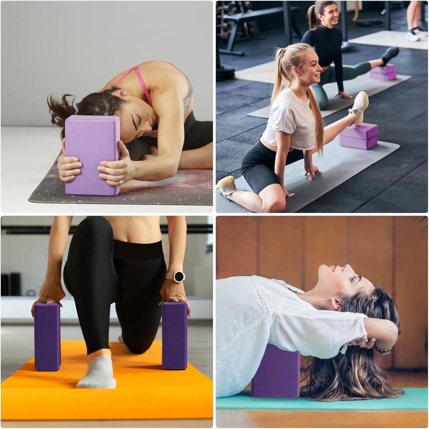 Detalle de HENGBIRD 2er Yogablöcke Set – Hochdichter EVA, rutschfest, 23×15×8 cm, Lila/Blau