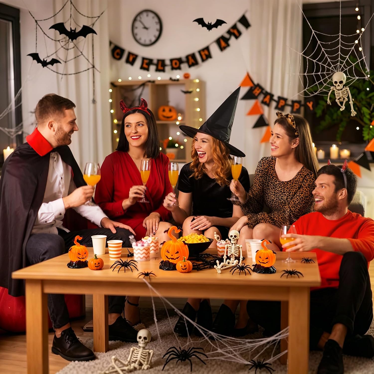 Detalle de Bopertrove Kürbis-01 Halloween-pompoenlampjes, 3-delige LED-set op batterijen