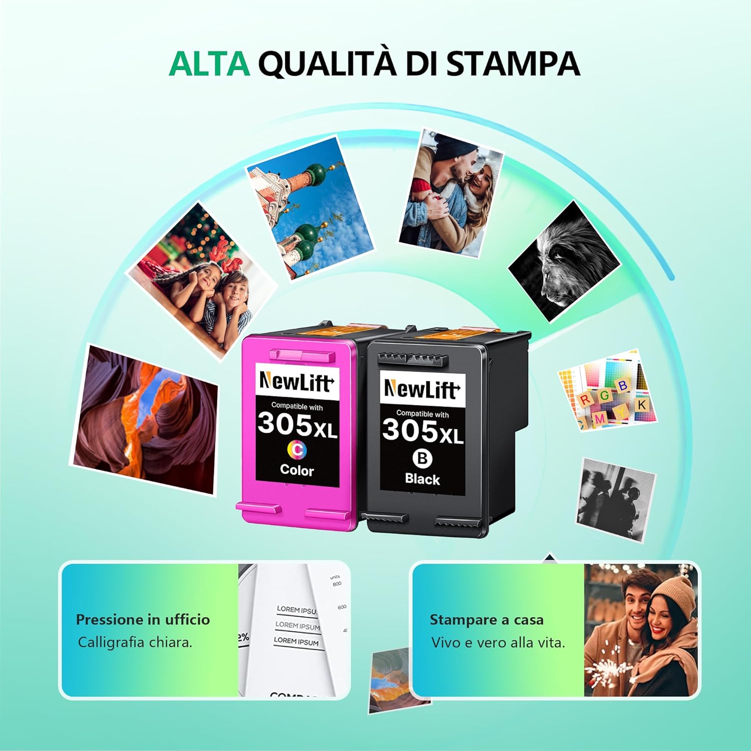 Thumbnail 3 de NewLift 305 XL Cartuccia d'inchiostro: set nero e colore compatibile HP 305XL per Deskjet/Envy (2-pack)
