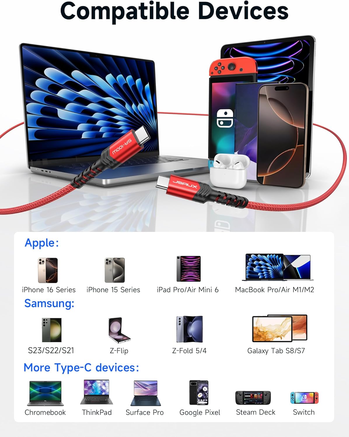 Thumbnail 4 de JSAUX USB C Kabel 100W 2er Pack