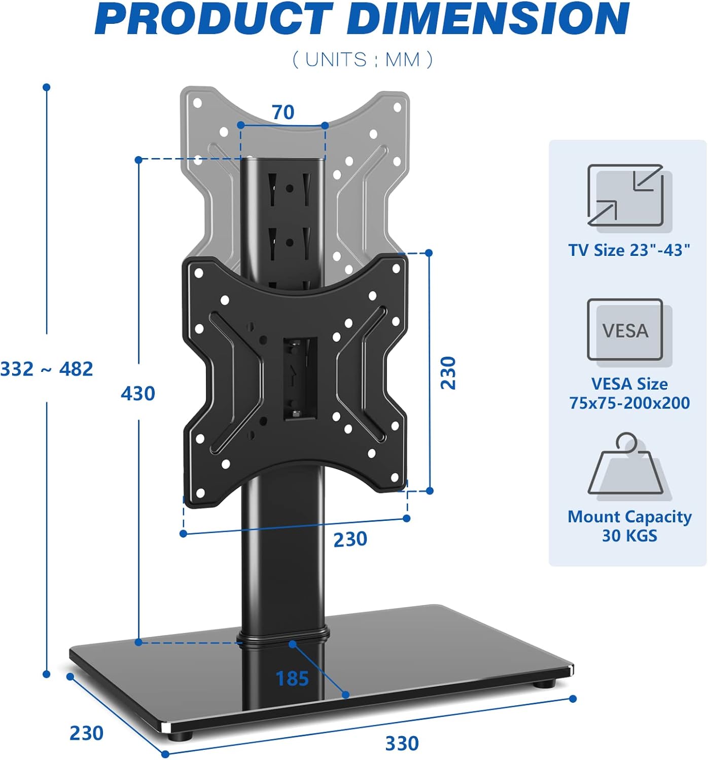 Thumbnail 4 de RFIVER Universl Swivel TV Stand Base – Tabletop solution for 23–43 inch TVs, 30 kg max