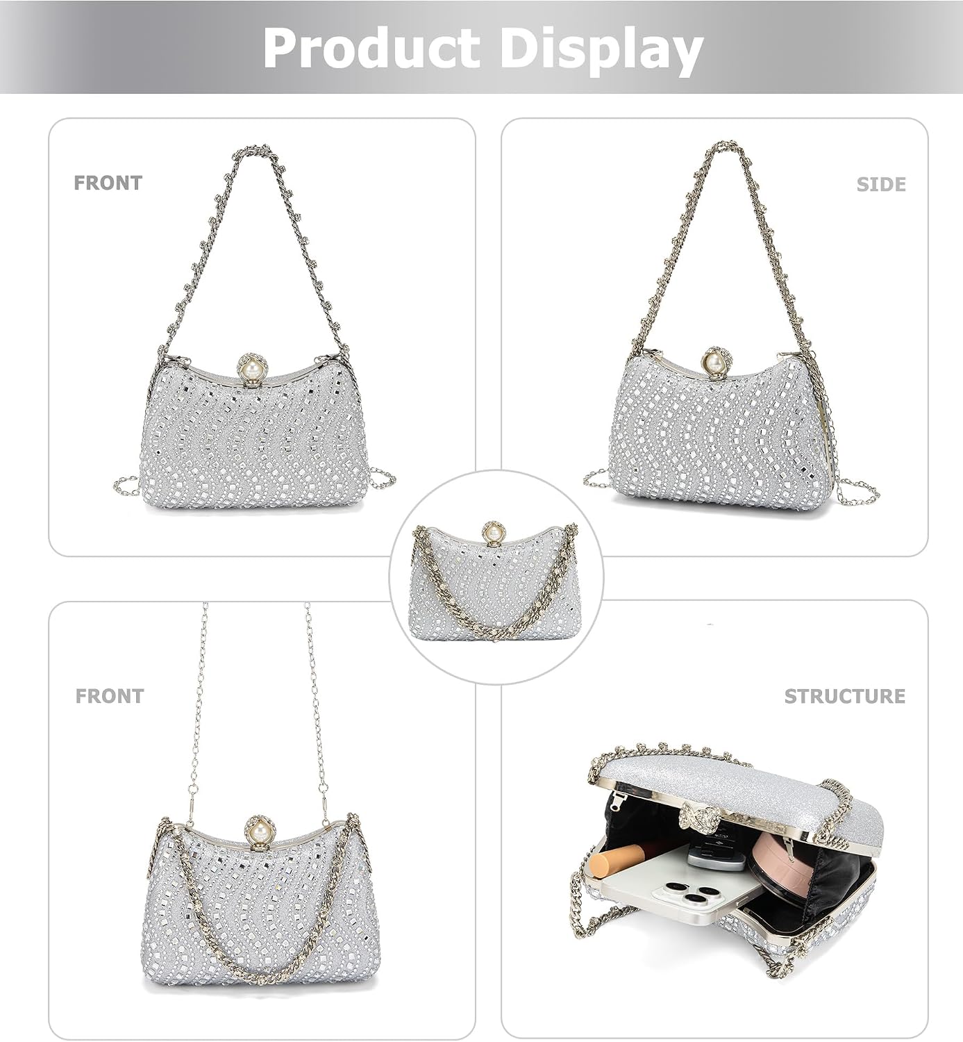 Thumbnail 3 de Sweetovo Rhinestone Evening Clutch in PU Fabric