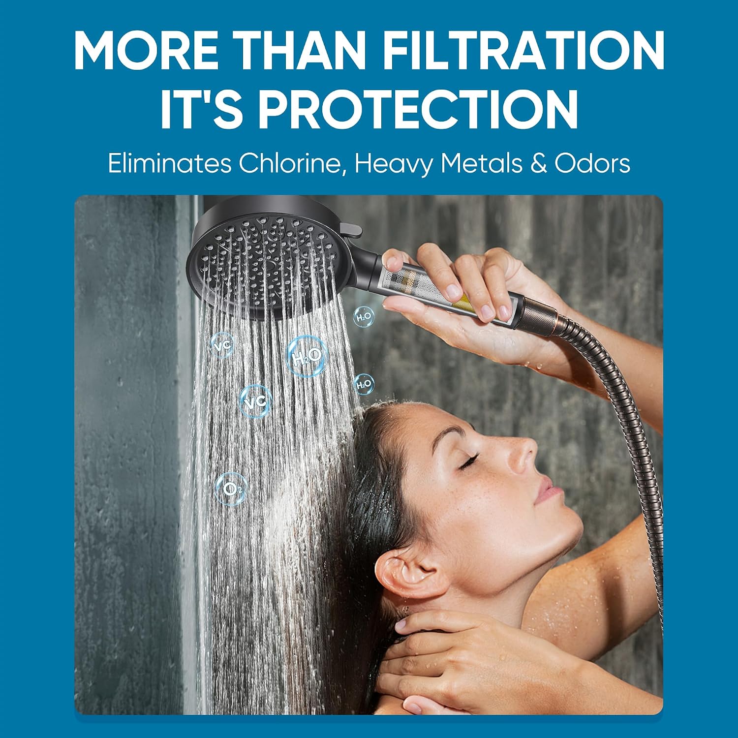 Detalle 2 de Cobbe KSCD403-3 Filtered Handheld Showerhead, 6 Spray Modes, Matte Black