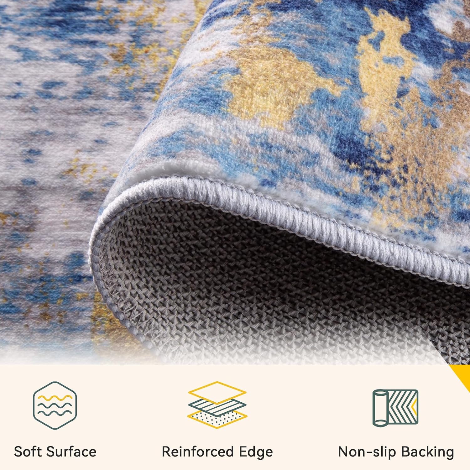 Detalle 1 de RELEANY tides 5' x 7' Area Rug, Washable Low-Pile Abstract Print