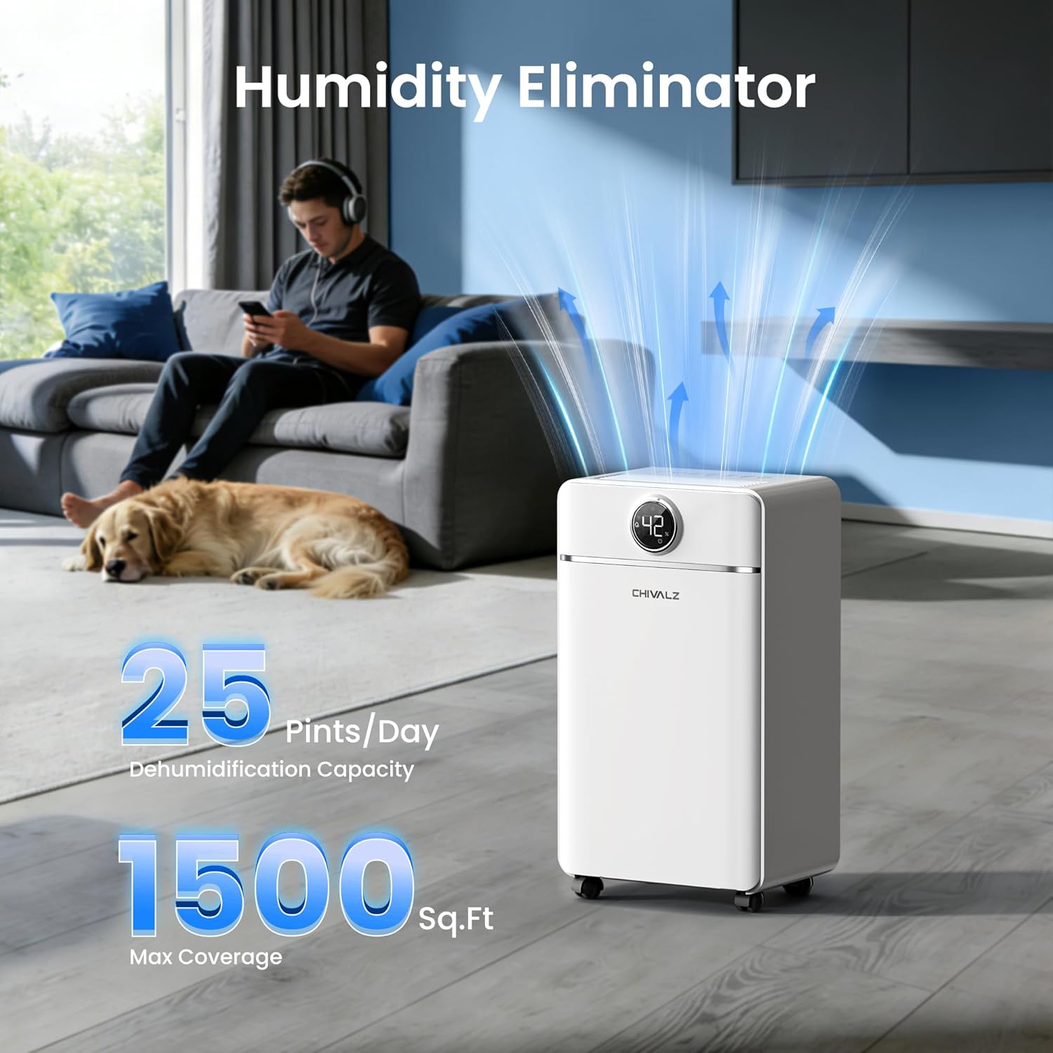 Detalle de CHIVALZ 12L/24H Dehumidifier for Home, Bedroom & Bathroom — 3 Modes, LED Display & 24H Timer