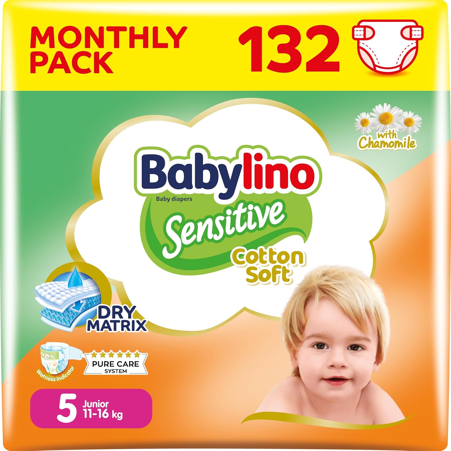 Detalle de Babylino Sensitive pieluszki jednorazowe, rozmiar 5 Junior, 11–16 kg, 132 szt.