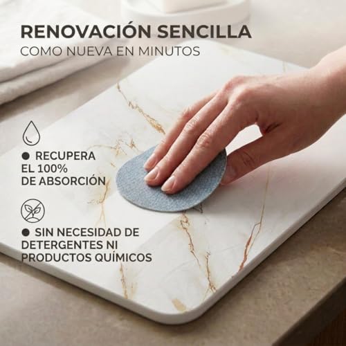 Detalle 2 de edihome Alfombra Diatomita Baño 40x60 cm Calacatta Gold: secado rápido, antideslizante y absorbente