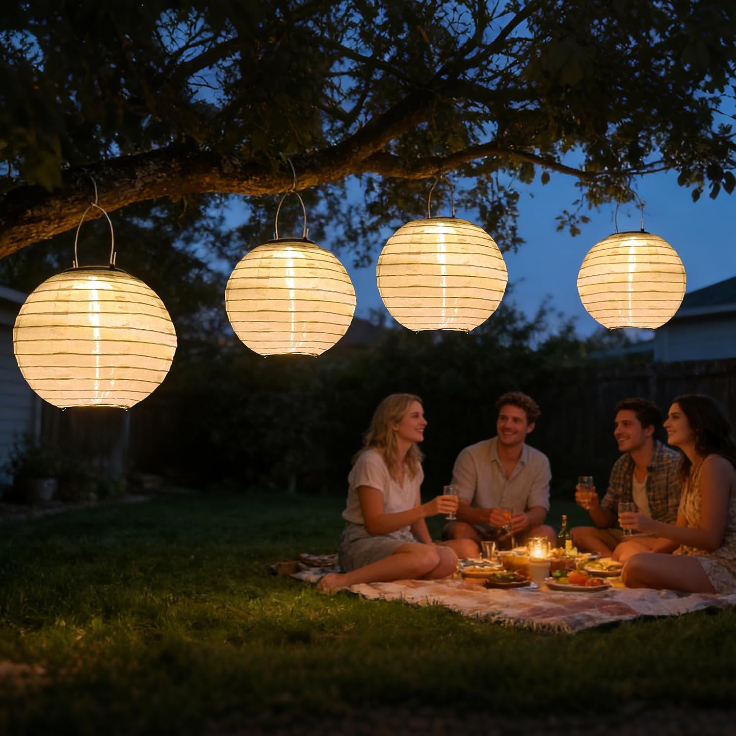 Detalle de SLWOO Solar Lampions Außen • 4er-Set, 20 cm Durchmesser, IP65, warmweißes Licht
