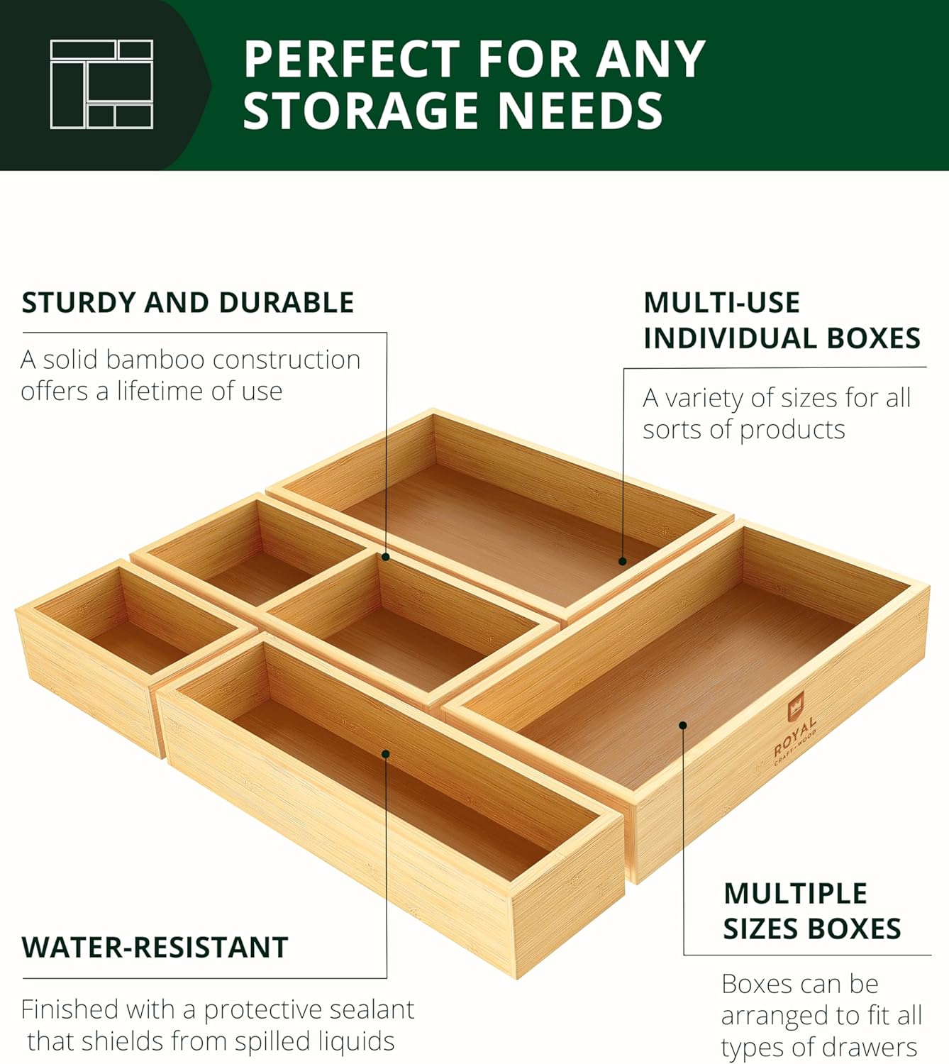 Detalle de ROYAL CRAFT WOOD 5-Piece Bamboo Organizer Set