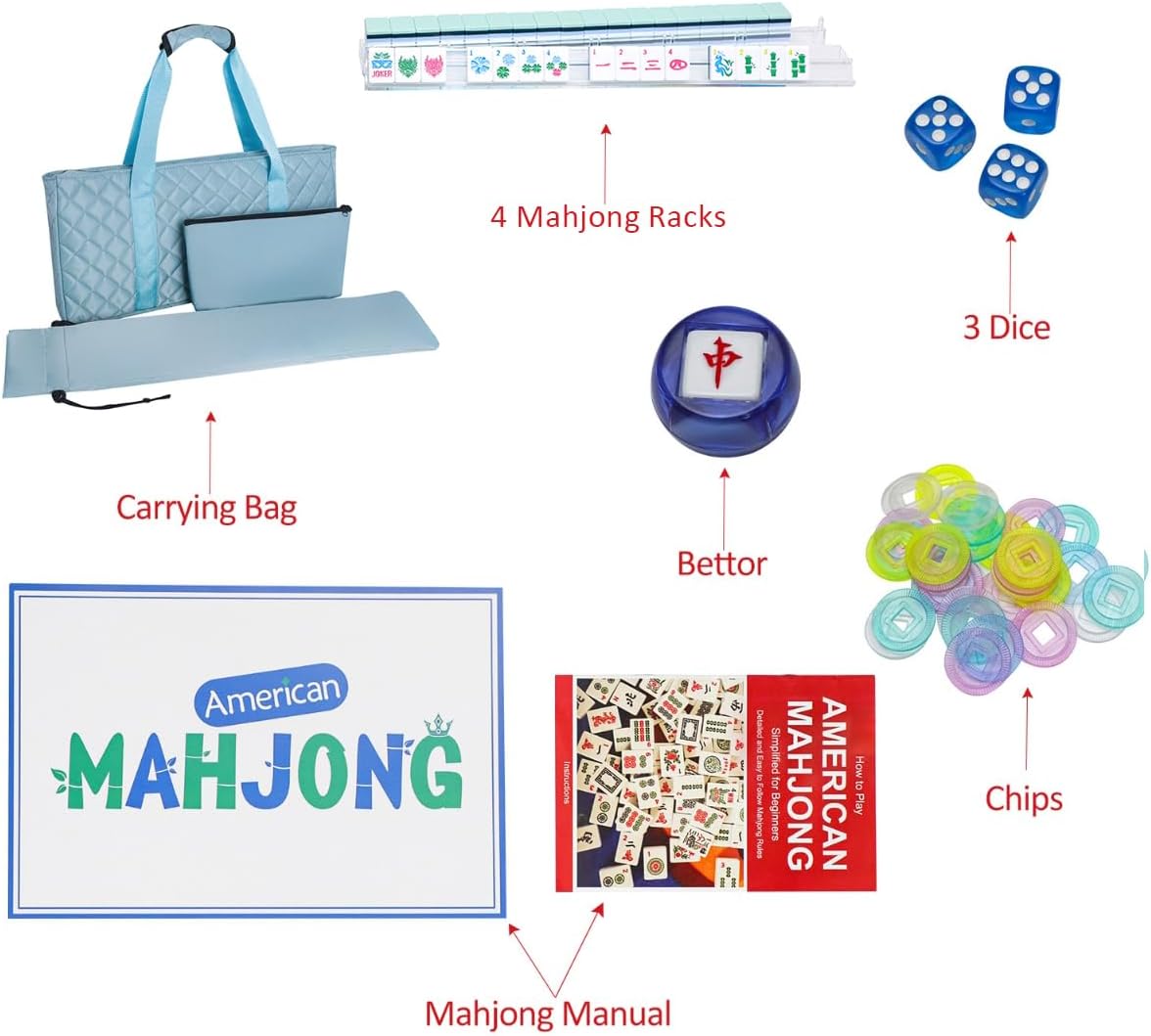 Detalle de Jongyance American Mahjong Set (4 Layer) with Blue Carrying Bag — 160 Engraved Acrylic Tiles
