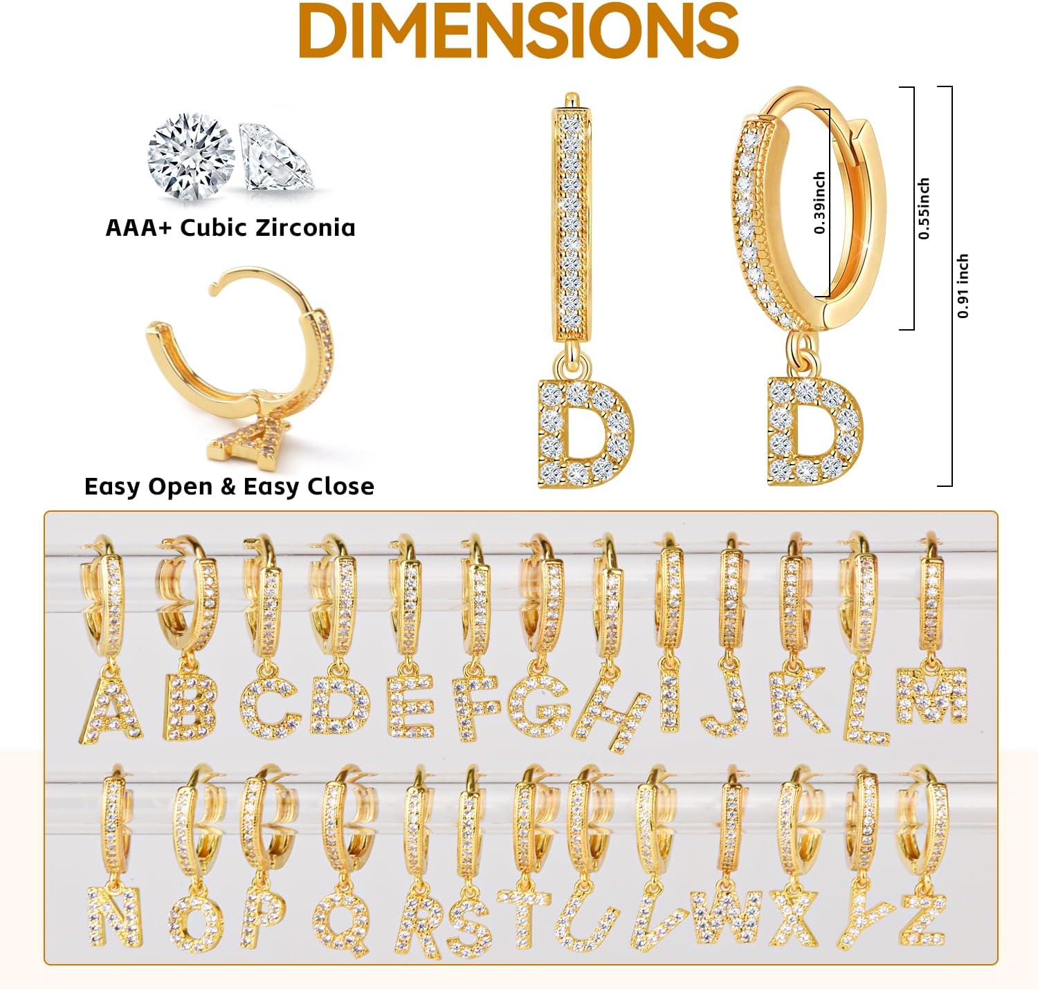 Detalle 2 de Initial Dangle Hoop Earrings, 11mm
