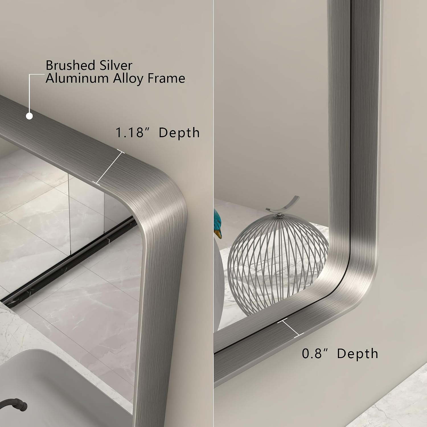 Detalle de CHARMOR 24x30 Inch Silver Bathroom Mirror with Brushed Aluminum Frame