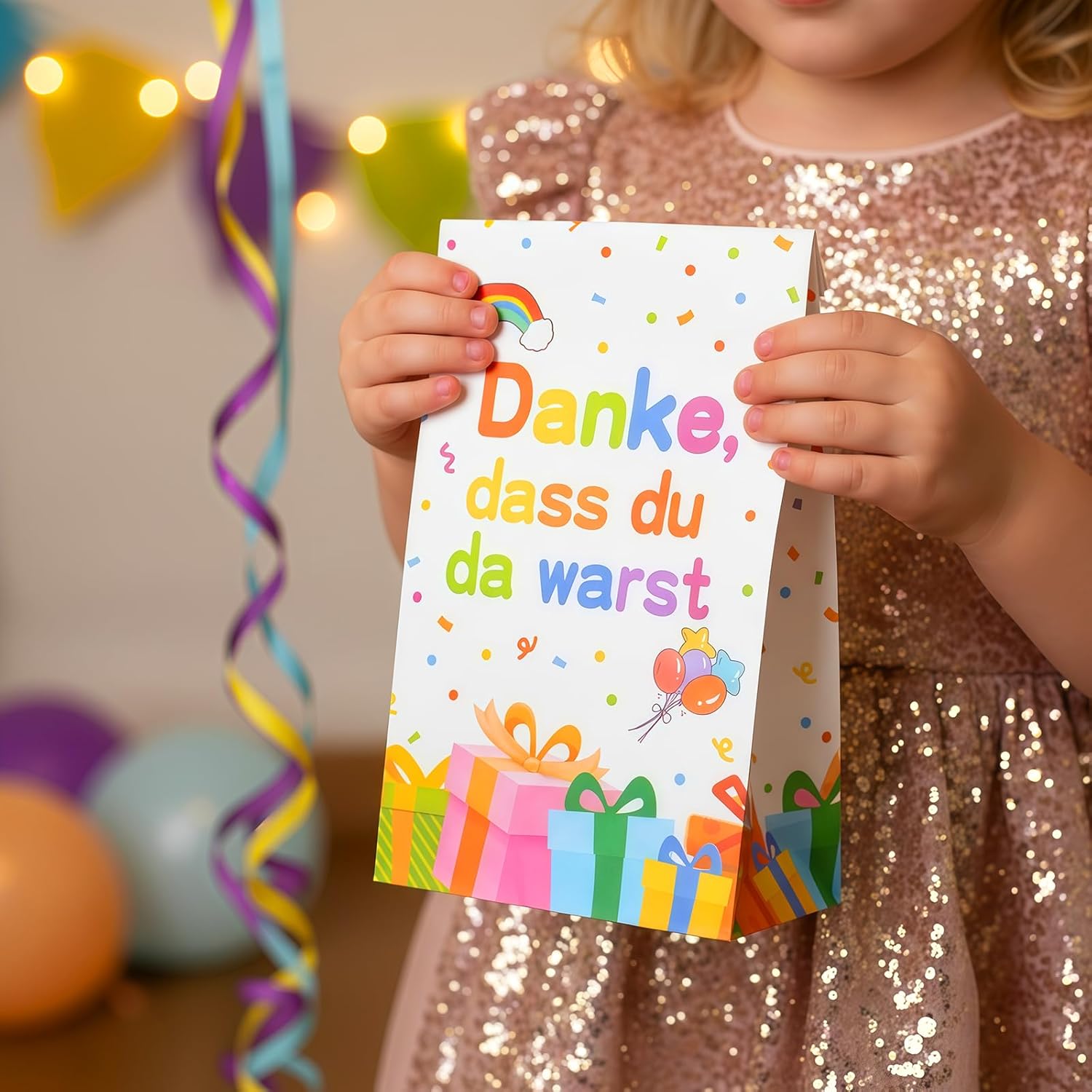Thumbnail 4 de TianYueXi 16 Kinder-Geschenktüten zum Kindergeburtstag inkl. 24 Aufklebern (Regenbogen-Design)