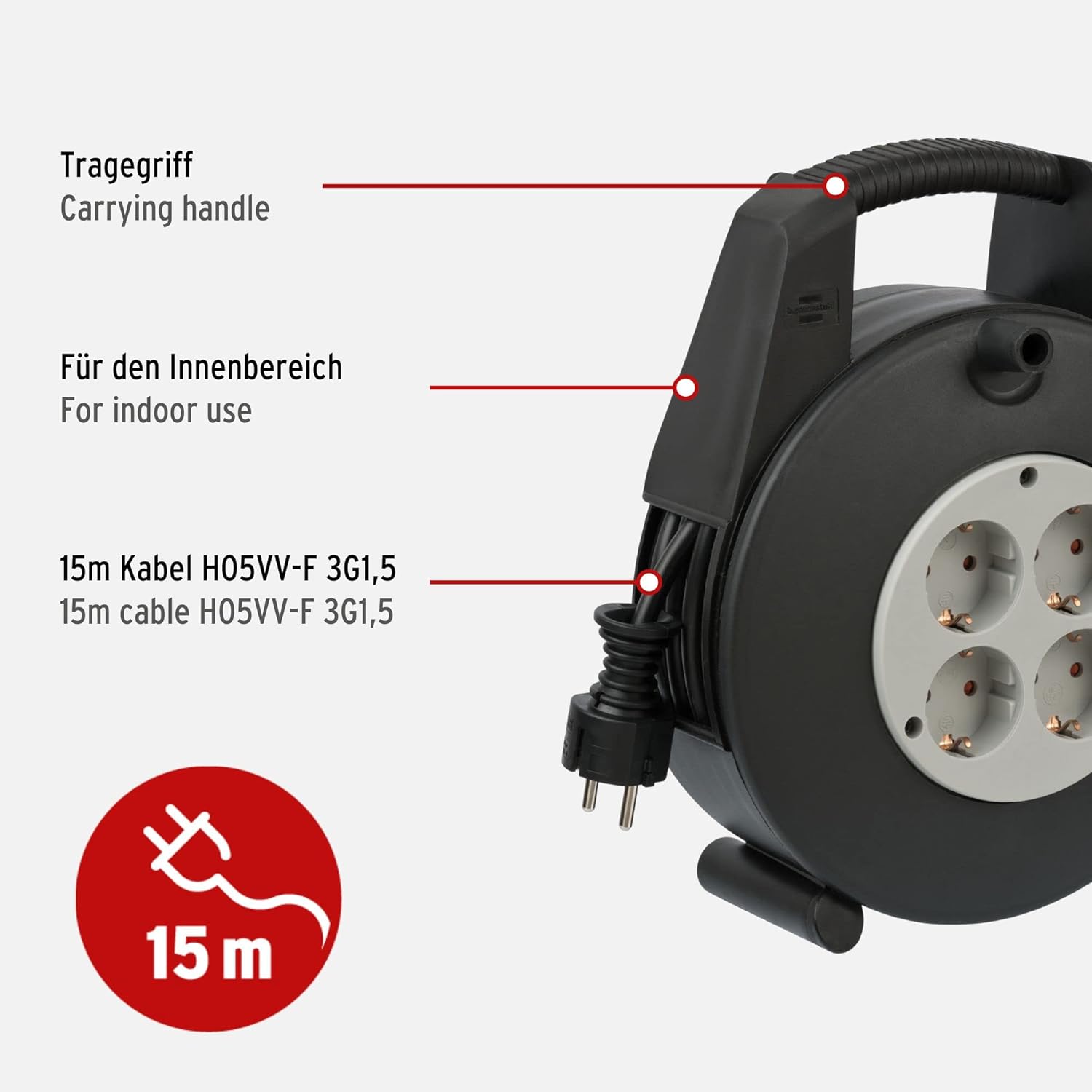 Thumbnail 2 de Enrollacables Vario Line 15m con 4 tomas, negro/gris ⚡