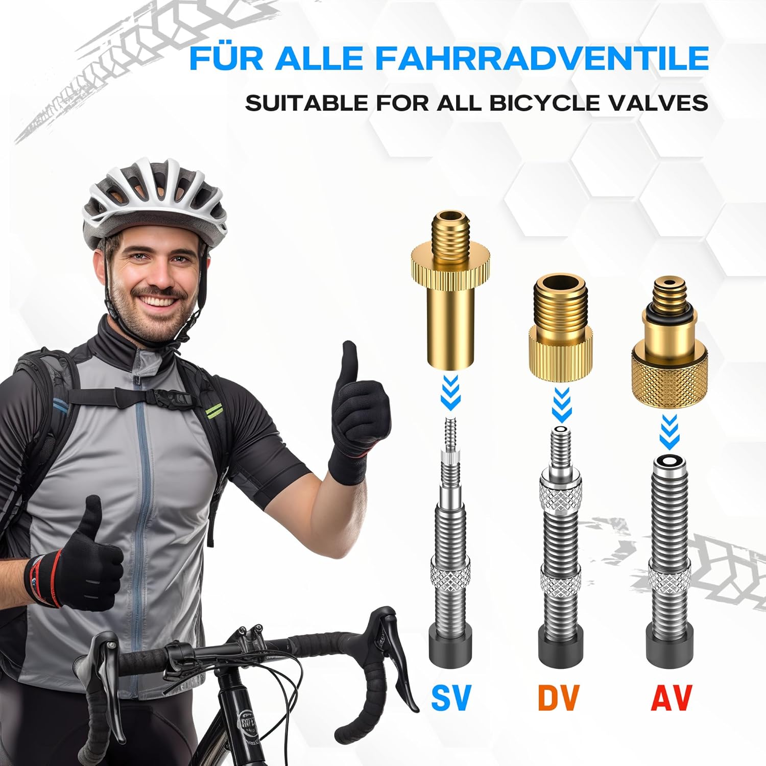 Detalle de WATSABRO Fahrradventil Adapter Set – Universelle Adapterlösung für AV, SV und DV mit praktischer Aufbewahrungsbox
