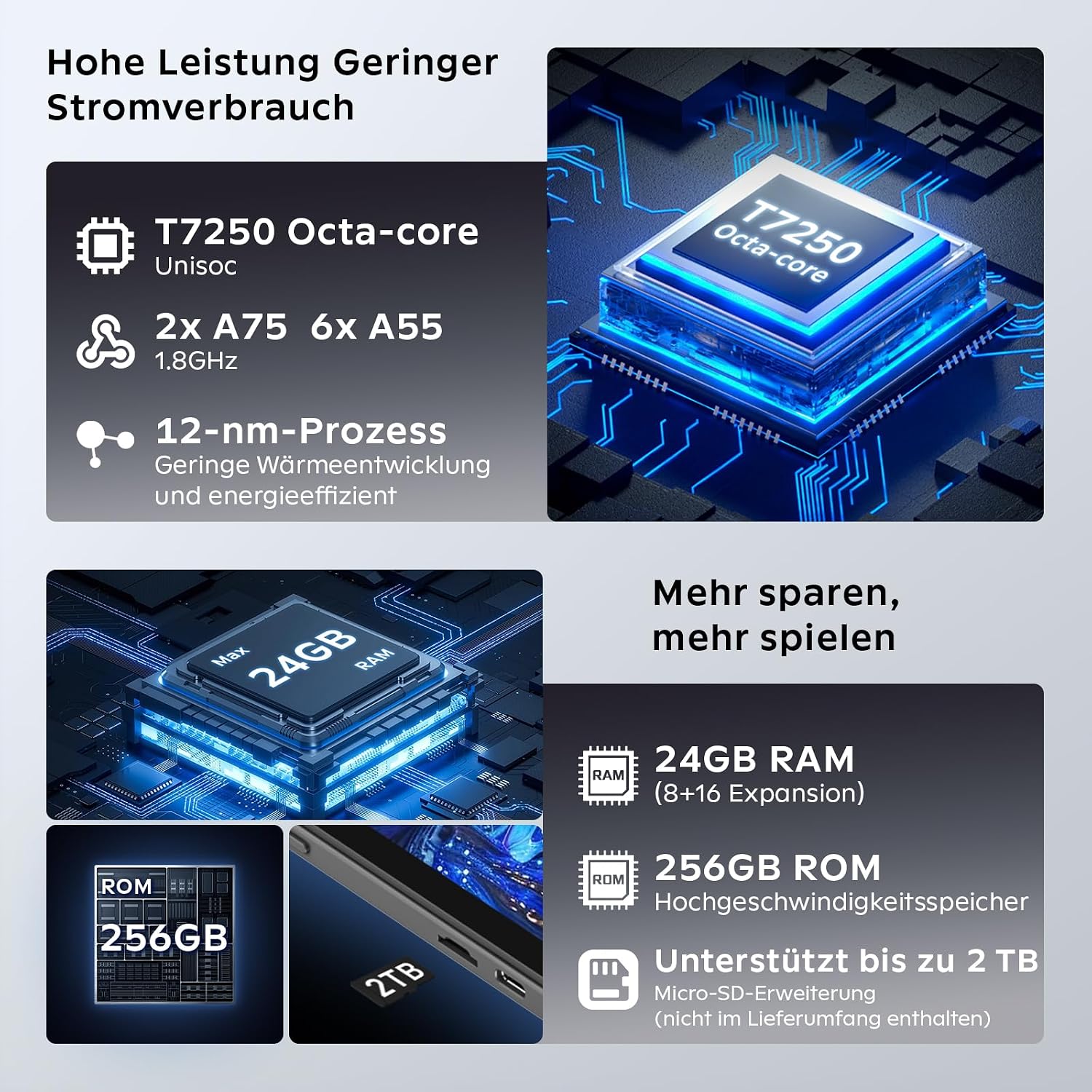 Detalle de Raemond 11 Zoll Tablet mit Gemini AI – Android 16, T7250, 24 GB RAM, 256 GB ROM + TF-Erweiterung