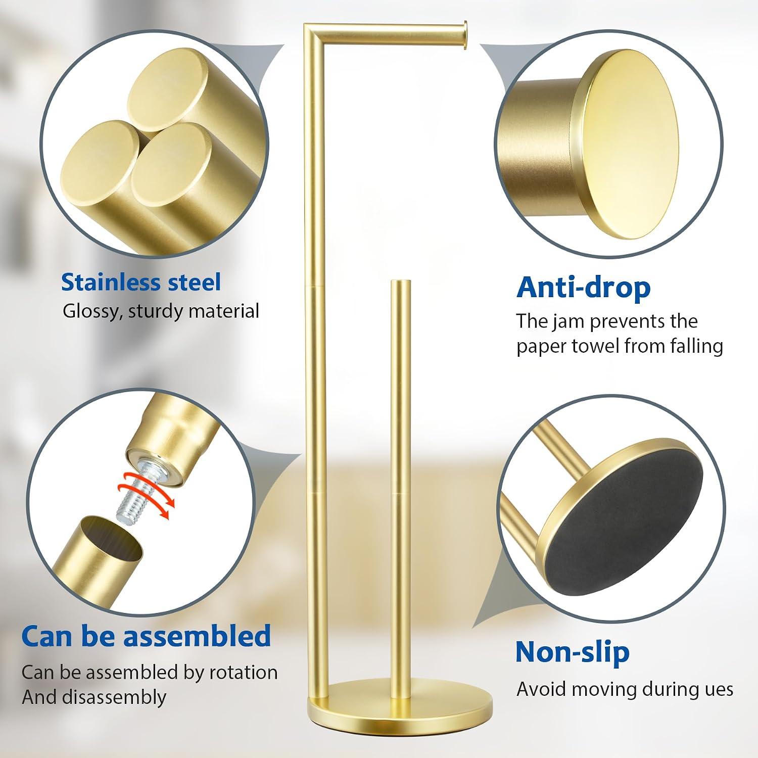 Detalle de Batoliet Gold Freestanding Toilet Paper Holder with Storage for 4 Rolls