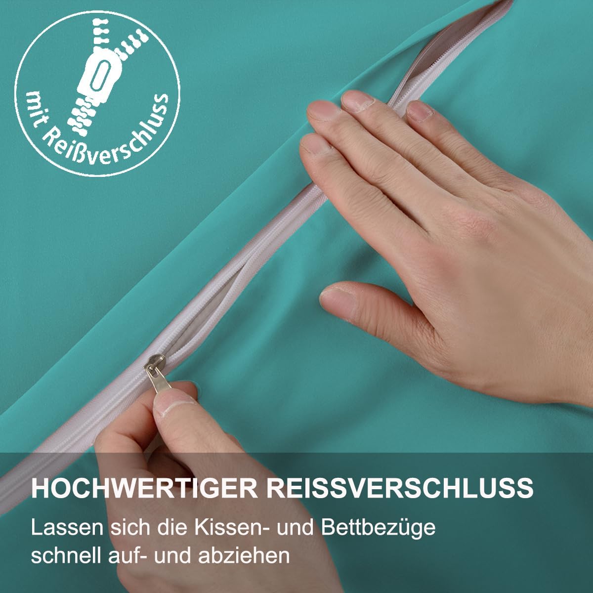 Thumbnail 4 de Kissenbezug 40x60 2er-Set Kopfkissenbezug türkis aus 100% Mikrofaser – knitterfrei & bügelfrei, mit Reißverschluss