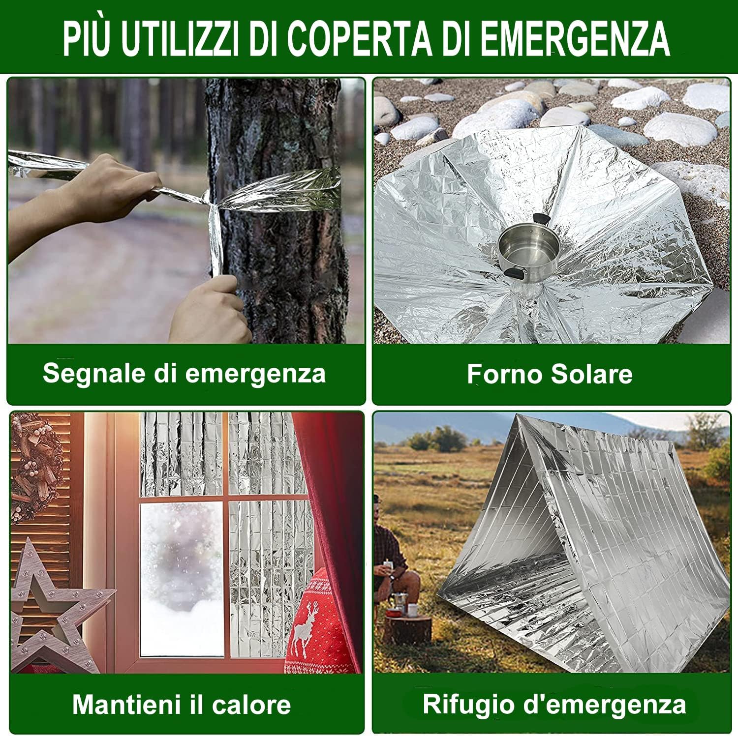 Detalle de HONYAO Termica 3 Pezzi Coperta Emergenza Argento 210×160 cm – Risparmio, Protezione e Versatilità