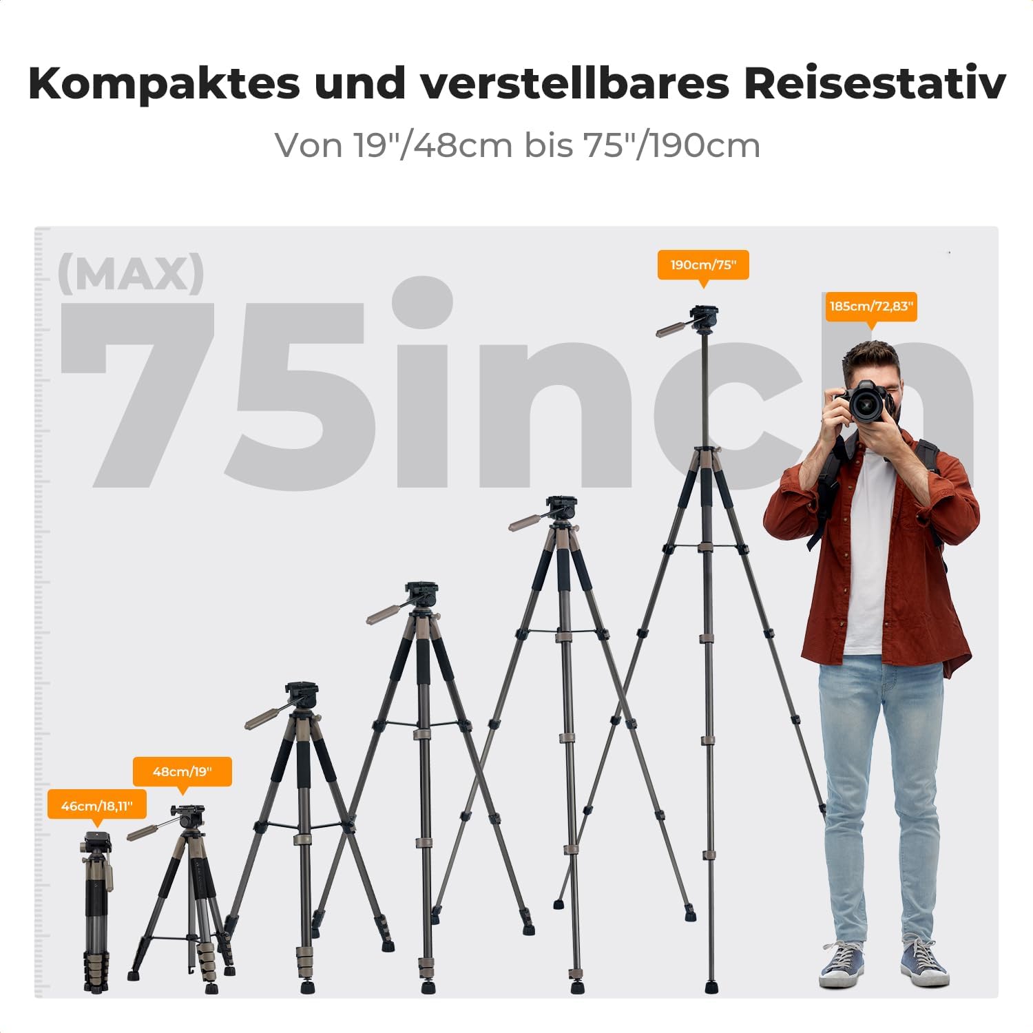 Detalle de K&F CONCEPT Kamerastativ S255A3+BV01 – Leichtes, tragbares Stativ für Kamera, Smartphone und Tablet
