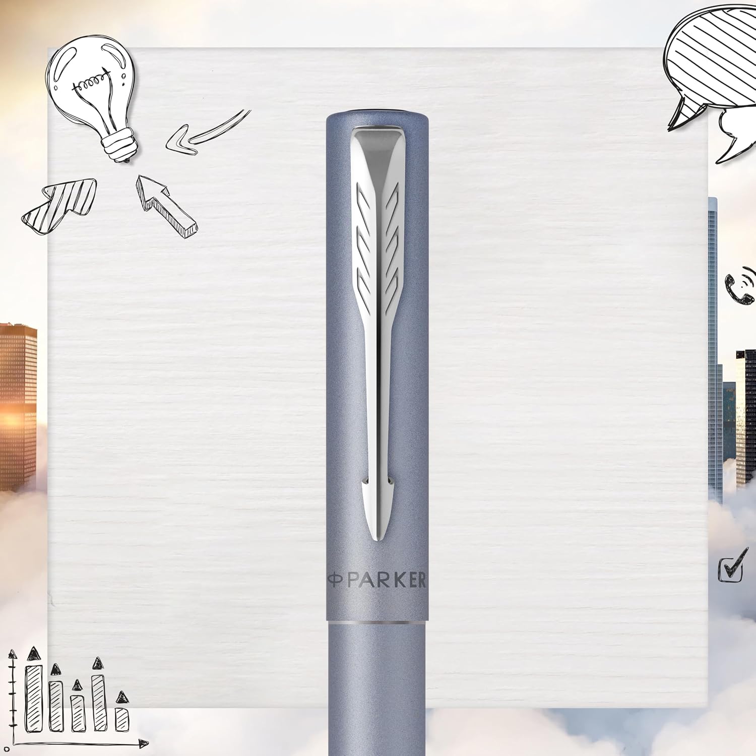 Detalle de Parker Vector XL Fountain Pen with Metallic Silver-Blue Lacquer