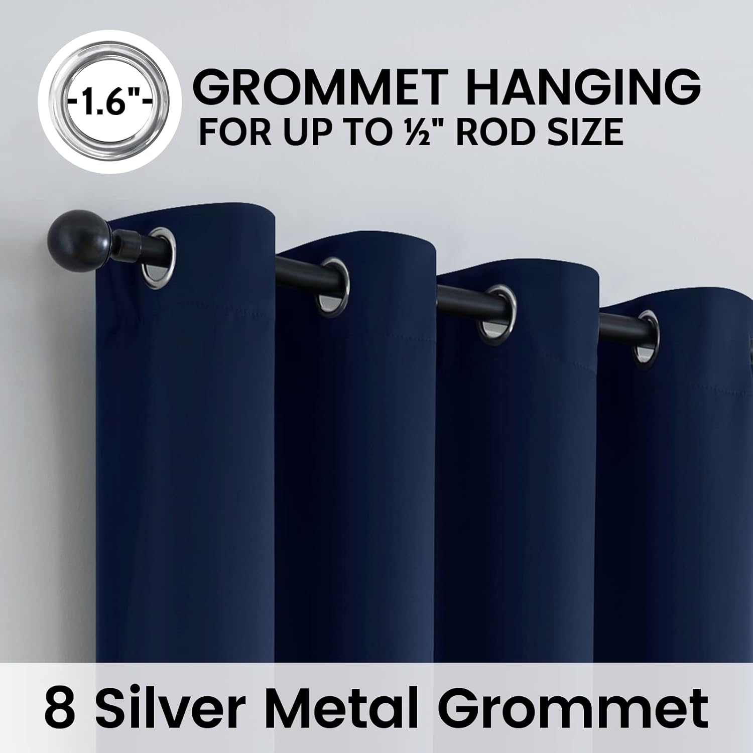 Thumbnail 4 de SimpleHome 100% Blackout Curtains for Bedroom, Navy Blue, 52 x 84 Inches, 2 Panels