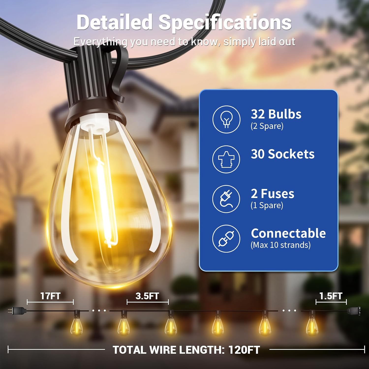 Thumbnail 5 de Sikitul outdoor string lights, 120 ft