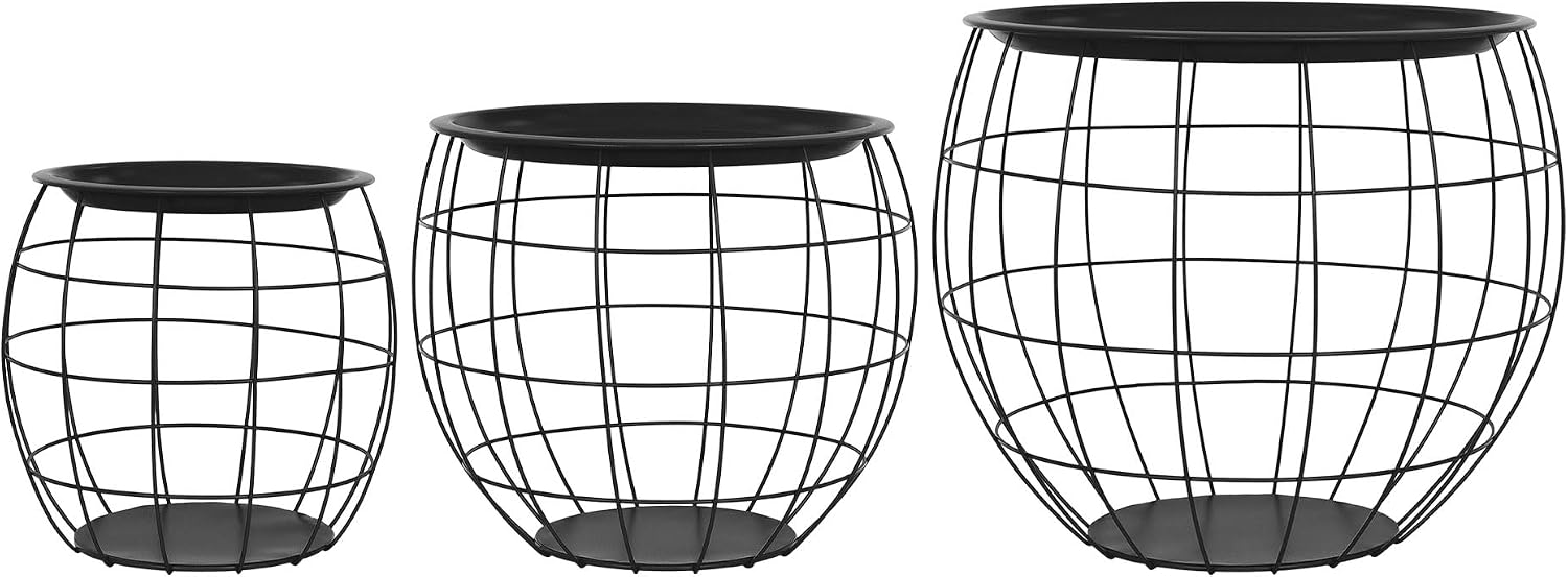 Thumbnail 2 de ML-Design Set da 3 Tavolini a Forma di Cestello in Metallo Nero Ø31/Ø38/Ø47 cm
