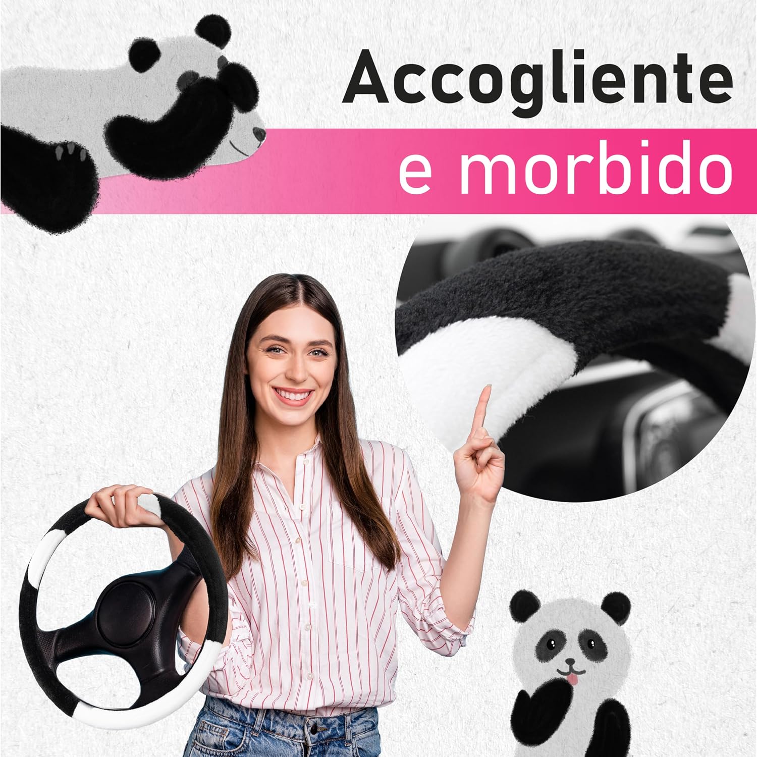 Detalle 2 de Upgrade4cars Coprivolante 37-39 cm peloso nero-bianco