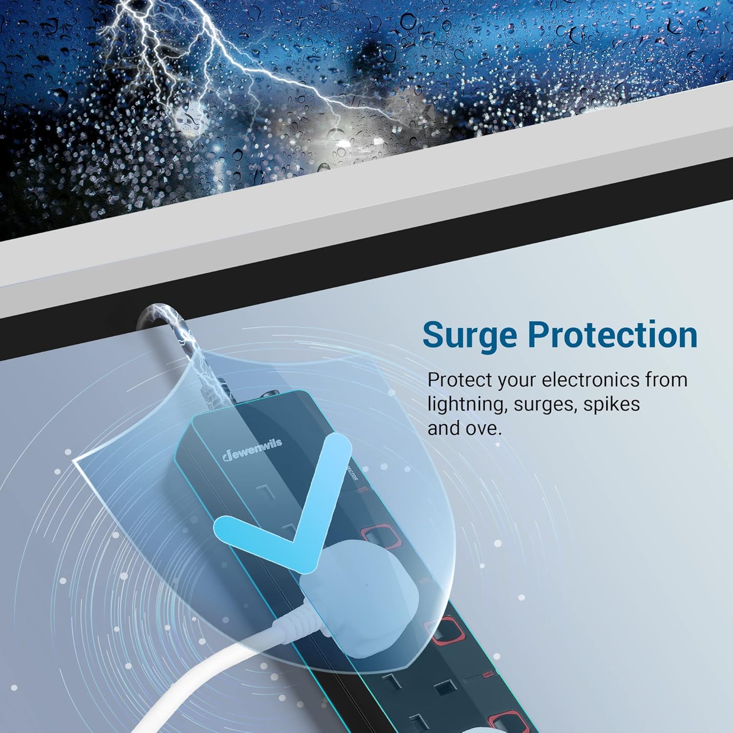 Detalle 2 de DEWENWILS 6-Way Surge Protected Power Strip 3M ๐