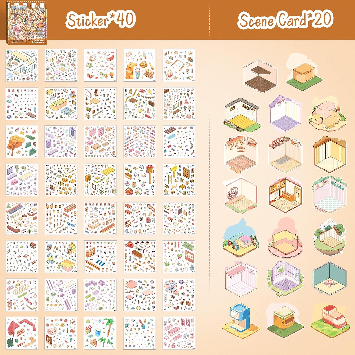 Detalle de Rezolite 40 Sets DIY Miniature Scene Sticker Book with 6 Animal Stickers (3D, with Tweezers) – Age 3+